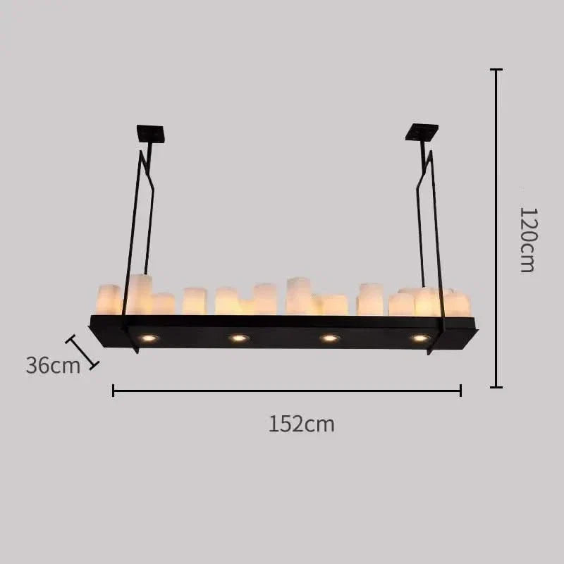 Country-Style Rustic Candles Frame LED Chandelier – Glass & Marble, Linear & Round