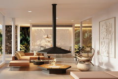 Designer Suspended Hanging Fireplace – Geometric Real Flame Alcohol Fireplace