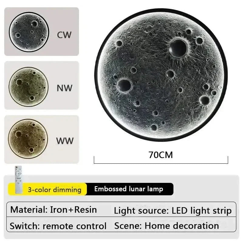 3D Moon LED Wall Lamp – Dimmable Remote Control Wall Light (3 Color Modes)